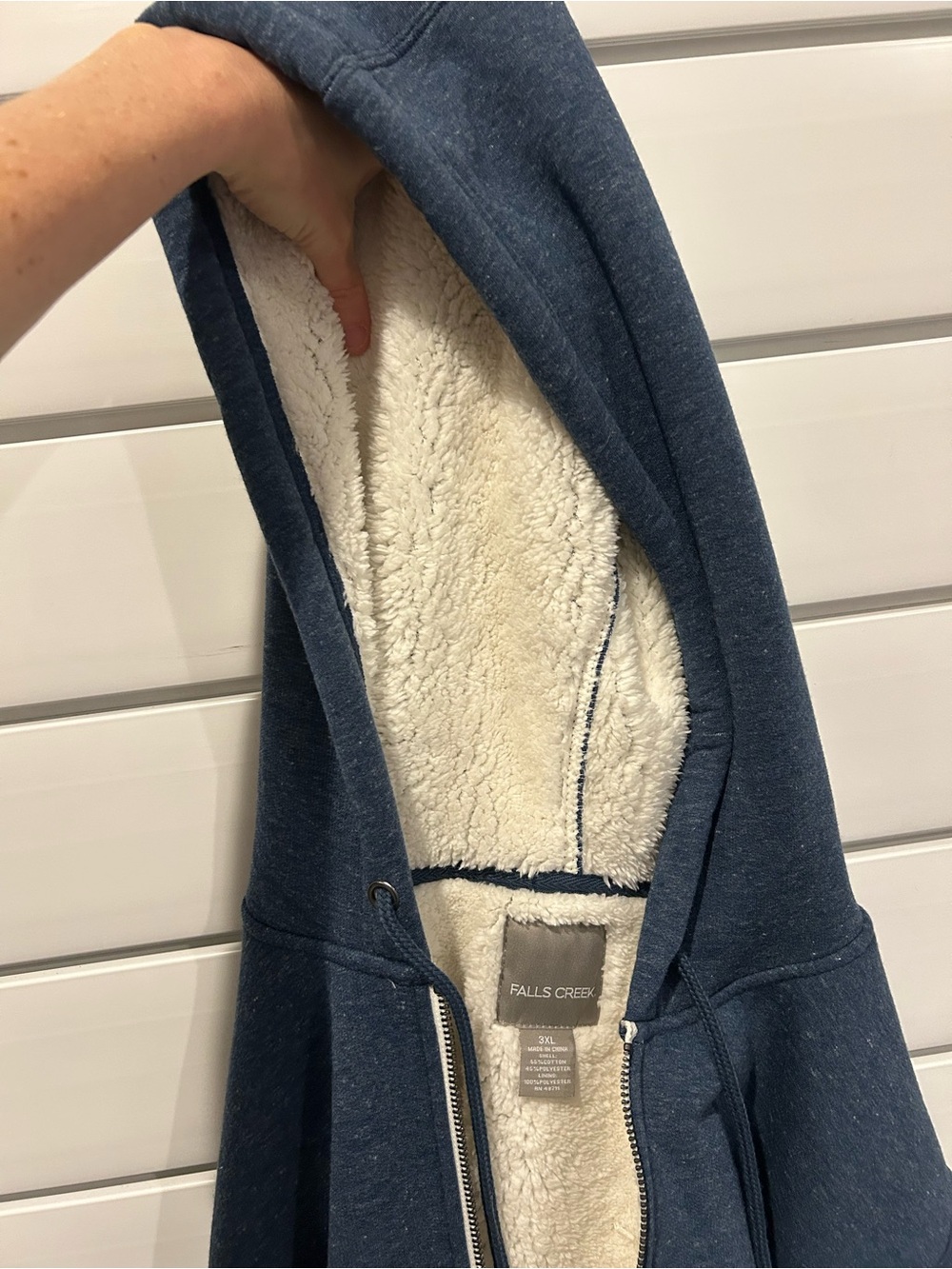 Falls Creek Navy Blue Sherpa-Lined Zip Hoodie with Cream Lining